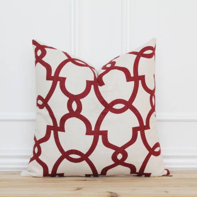 Red Trellis Pillow Cover Throw Geometric Holiday Farmhouse Handmade 20 X 16 26 -- Elizabeth - image 1