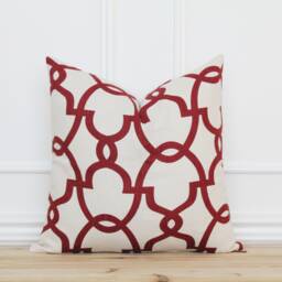Red Trellis Pillow Cover Throw Geometric Holiday Farmhouse Handmade 20 X 16 26 -- Elizabeth - thumbnail 1