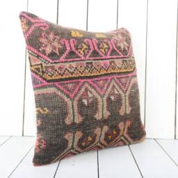 Vintage Turkish Kilim Pillow Cover Bohemian Decor - 16x16 - thumbnail 2