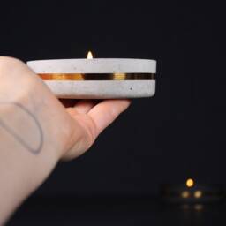 Modern Gold Accent Candle Holder, Luxury Concrete Tealight, Executive Office Gift - Golden Collection - thumbnail 3