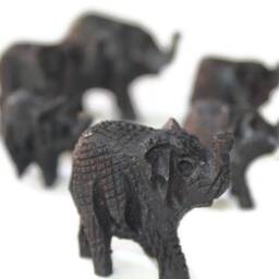 Family Of 12 Mini Elephants. Ebony Wood Carved Decor Ornaments. Dark Brown/Black Handcarved African Art Decor. Safari Gifts Shipping Express - thumbnail 4