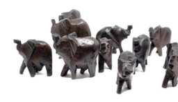 Family Of 12 Mini Elephants. Ebony Wood Carved Decor Ornaments. Dark Brown/Black Handcarved African Art Decor. Safari Gifts Shipping Express - thumbnail 1
