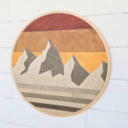 Modern Wooden Mountain Wall Art Abstract Peaks Montage. Living Room Scene - thumbnail 2