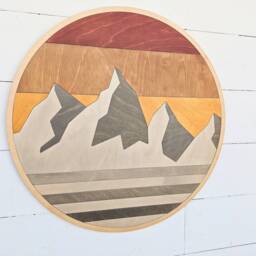 Modern Wooden Mountain Wall Art Abstract Peaks Montage. Living Room Scene - thumbnail 3