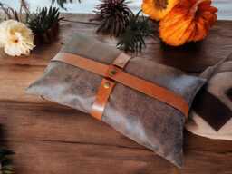 Faux Leather Pillow Cover Zen Brown With Cognac Straps - thumbnail 1