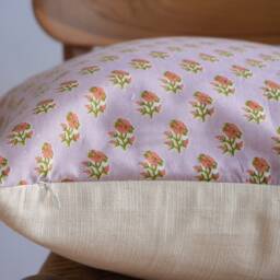 "Block Print Pillow Cover Floral Batik, Purple Boho Decor - 20"" X 20" - thumbnail 3