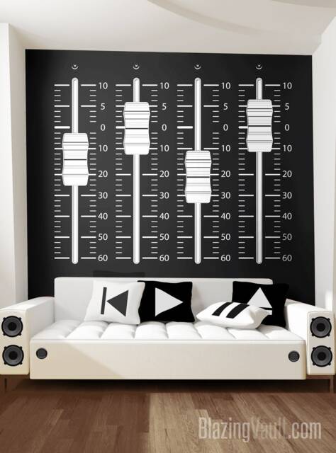 Mixing Console Sliders Wall Decal - Recording Studio Music Producer Sound Waves Audio Speakers By Marcos Crespo & Blazing Vault - image 1