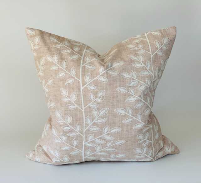 Handmade Embroidered Pink Leaf Cushion Cover, Reclaimed Fabric, 16 X - image 1