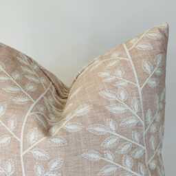 Handmade Embroidered Pink Leaf Cushion Cover, Reclaimed Fabric, 16 X - thumbnail 2