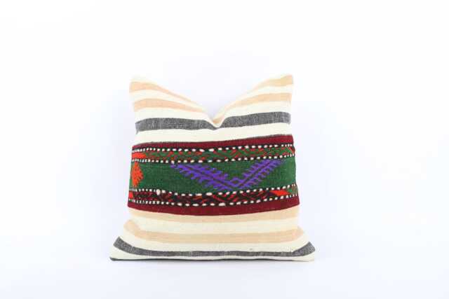 Vintage Turkish Kilim Pillow Cover Handwoven Wool Throw - 16x16 - image 1