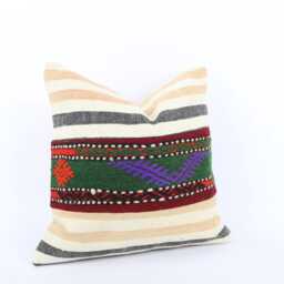 Vintage Turkish Kilim Pillow Cover Handwoven Wool Throw - 16x16 - thumbnail 3