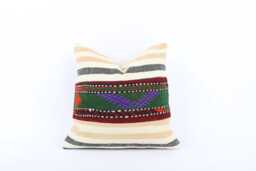 Vintage Turkish Kilim Pillow Cover Handwoven Wool Throw - 16x16 - thumbnail 1