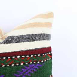 Vintage Turkish Kilim Pillow Cover Handwoven Wool Throw - 16x16 - thumbnail 2