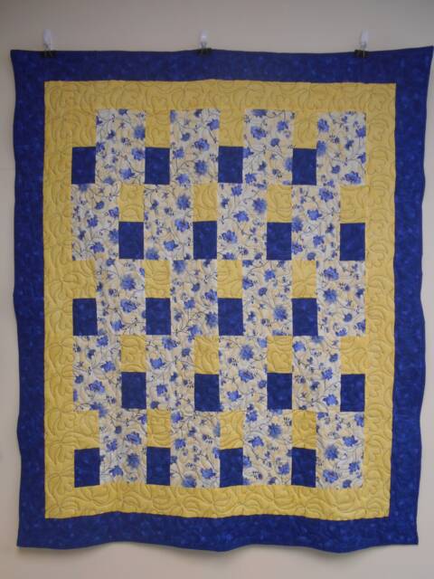 "Handmade Blue Floral Quilt Cotton Throw Quilt - 50"" X 60" - image 1