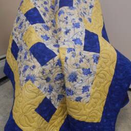 "Handmade Blue Floral Quilt Cotton Throw Quilt - 50"" X 60" - thumbnail 4