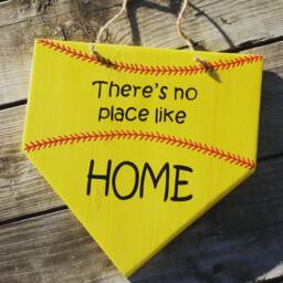 Softball Sign - Theres No Place Like Home Wooden Plate Wall Decor Gift For Player Girls - thumbnail 1