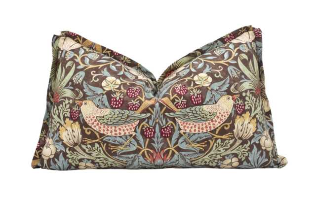 William Morris - Strawberry Thief Chocolate/Slate Stunning Iconic Designer Cushion Cover Floral Butterfly Flange Pillow - image 1