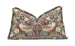 William Morris - Strawberry Thief Chocolate/Slate Stunning Iconic Designer Cushion Cover Floral Butterfly Flange Pillow