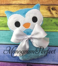 Ready To Ship - Teal Blue Woodland Owl Baby Rattle - Not Personalized