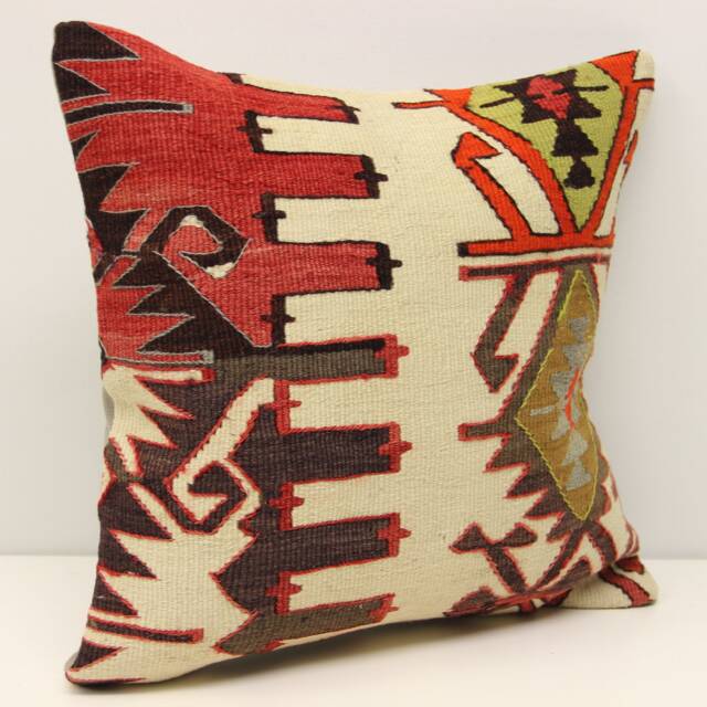 Handmade Kilim Pillow Cover, 16x16 Boho Oriental Cushion - image 1