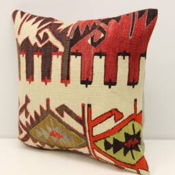 Handmade Kilim Pillow Cover, 16x16 Boho Oriental Cushion - thumbnail 3