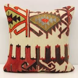 Handmade Kilim Pillow Cover, 16x16 Boho Oriental Cushion - thumbnail 2