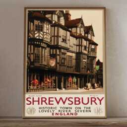 Vintage Shrewsbury England Travel Poster Tudor Architecture River Severn Wall Art Print - thumbnail 2
