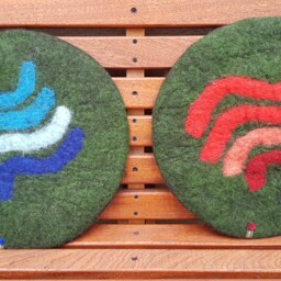 Handfelted Seat Cushion With Coloured Pattern Mix On Emerald Green - thumbnail 3