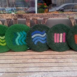 Handfelted Seat Cushion With Coloured Pattern Mix On Emerald Green - thumbnail 4