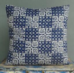 Batik Pillow Cover Handprinted Navy Blue Cotton Cushion, Boho Decor - thumbnail 3