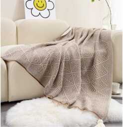 Knitted Wool Boho Throw Blanket Retro Tassel Couch Blanket - thumbnail 1