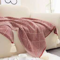 Knitted Wool Boho Throw Blanket Retro Tassel Couch Blanket - thumbnail 4
