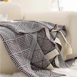 Knitted Wool Boho Throw Blanket Retro Tassel Couch Blanket - thumbnail 3