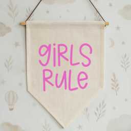 Girls Rule Wall Banner - Bedroom Decor Pink Nursery Hanging Kids Room Pennant Flag -Feminist - thumbnail 1