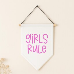 Girls Rule Wall Banner - Bedroom Decor Pink Nursery Hanging Kids Room Pennant Flag -Feminist - thumbnail 2