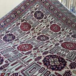 8x12 Ft Cream Red Tribal Bokhara Carpet - Handwoven Wool Oriental Rug - thumbnail 4