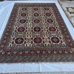 8x12 Ft Cream Red Tribal Bokhara Carpet - Handwoven Wool Oriental Rug - thumbnail 2