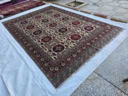 8x12 Ft Cream Red Tribal Bokhara Carpet - Handwoven Wool Oriental Rug - thumbnail 1
