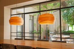 Japandi Kitchen-And-Dining Room Light Fixture- Wabi Sabi Lighting Pendant Wood Veneer Handcrafted Ceiling Lamp-Drum Chandelier - Cloud