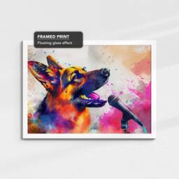 German Shepherd Singing Microphone Painting Framed Poster Print & Canvas Wall Decor Art Home Living Room Dog Gift Music - thumbnail 3