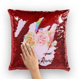 Unicorn Pillow With Custom Name, Personalized Cushion Lover Gift, Art, Gold Red Blue Couch Pillow, Bedroom Decor - thumbnail 3