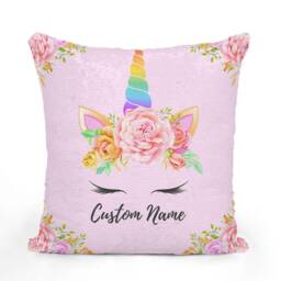 Unicorn Pillow With Custom Name, Personalized Cushion Lover Gift, Art, Gold Red Blue Couch Pillow, Bedroom Decor - thumbnail 4