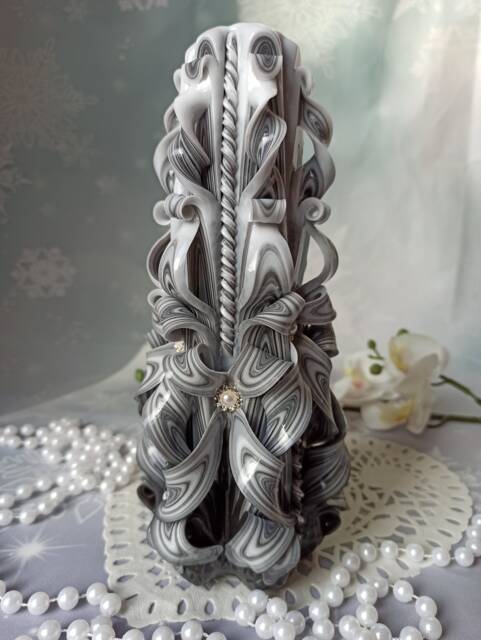 xlarge Gray & White Unique Hand Carved Unscented Candle - Perfect Home Decor Or Gift For Many Occasions - image 1