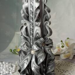 xlarge Gray & White Unique Hand Carved Unscented Candle - Perfect Home Decor Or Gift For Many Occasions - thumbnail 2