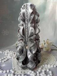 xlarge Gray & White Unique Hand Carved Unscented Candle - Perfect Home Decor Or Gift For Many Occasions