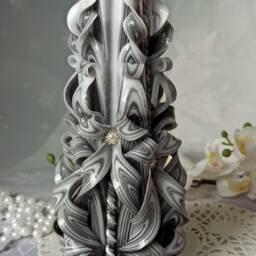 xlarge Gray & White Unique Hand Carved Unscented Candle - Perfect Home Decor Or Gift For Many Occasions - thumbnail 3