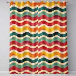 Vintage Textured Wavy Stripe Pattern Seamless Readymade Eyelet Ring Top Thermal 100% Blackout Curtains - thumbnail 2