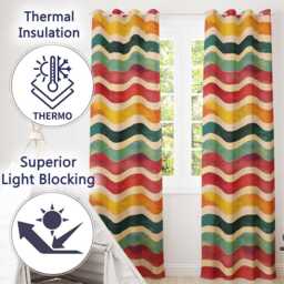 Vintage Textured Wavy Stripe Pattern Seamless Readymade Eyelet Ring Top Thermal 100% Blackout Curtains - thumbnail 3