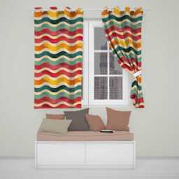 Vintage Textured Wavy Stripe Pattern Seamless Readymade Eyelet Ring Top Thermal 100% Blackout Curtains - thumbnail 1