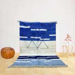 Blue Moroccan Rug Handmade Berber Wool Carpet